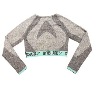 Gymshark Grey Seamless Long-Sleeve Crop Top with Mint Trim